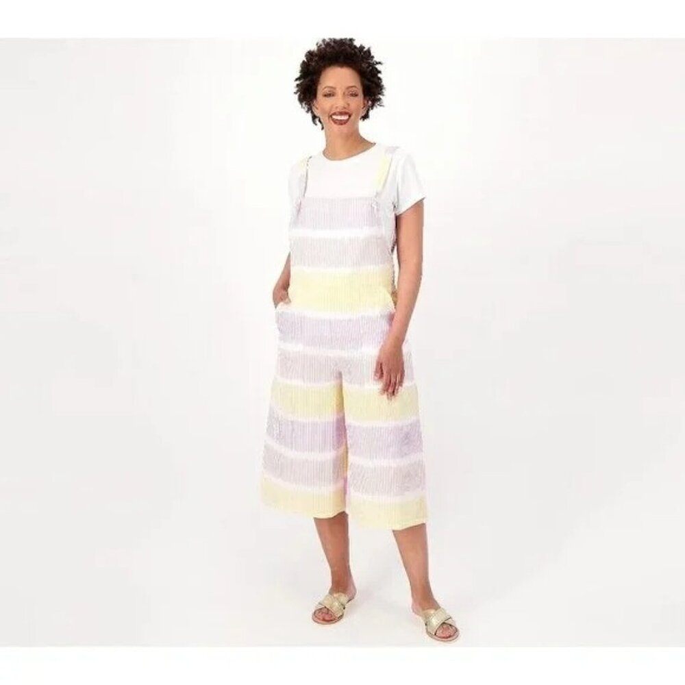 Attitudes by Renee Seersucker Overall & Como Jersey Tee Size 1X Sunset Multi NEW